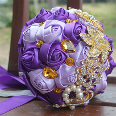 Elegant Purple Satin Rose Brooch Bouquet for Weddings and Bridesmaids