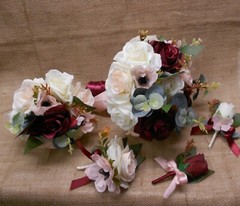 Wedding Silk Flower Bridal Bouquets Package Ivory Dusty Pink Blush Burgundy