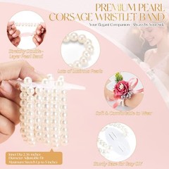 Corsage Wristlet Band Elastic Pearl Wrist Corsage Bracelets Pearl Wristband*10
