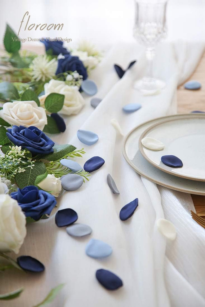 300Pcs Rose Petals Dusty Blue Navy Faux Silk Flower Petals for Wedding Flower…
