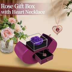 Preserved Purple Real Rose with Heart Necklace, Forever Flowers
