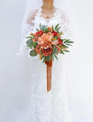 Rustic Burnt Orange Wedding Bouquet – Artificial Terracotta Flowers for Bride