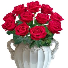 10 PCS Velvet Fake Red Roses Artificial Red Flowers Bulk, Silk Faux Roses with