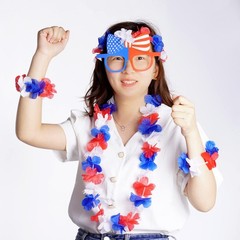 SUMERSHA 5 Set 20pcs Red White and Blue Flower Leis Patriotic 4th of July Decora