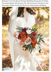 Rinlong 12.5″ Bridal Bouquet Burnt Orange/Terracotta Gold