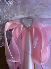 Artificial Pink White Rose Wedding Bouquet Lace Ribbon Fabric Floral Centerpiece