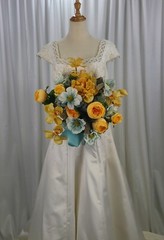 Sunny Yellow and Aqua Garden Faux Silk Wedding Bouquet