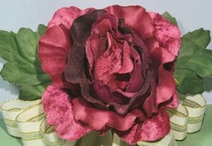 Large Deep Red Velveteen Silk Rose & Bow Corsage Princess “Kachi” Garden Flower