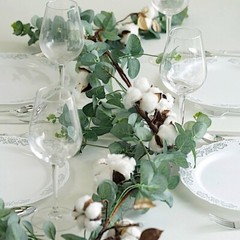 5 ft long Green White Artificial Cotton Balls with Eucalyptus Foliage Garlands