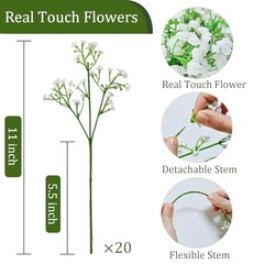 Real Touch Babys Breath Artificial Flowers Fake Flowers Baby 20 Pcs White