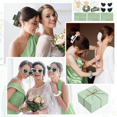 8-Set Bridesmaid Proposal Gifts, Green Heart Sunglasses, 4.1in Claws, Scrunchies