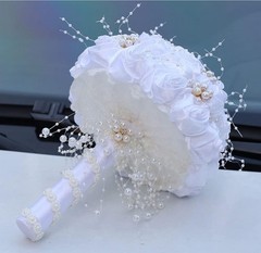 Mini Bridal Bouquet Handmade Satin Rose Round Wedding Bouquet Throw Toss Flower