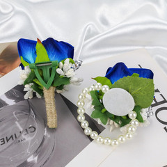 2Pcs Blue Corsage and Boutonniere Set,Corsage Wristlet for Prom Decor,Boutonnier