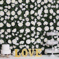24×18-Inch White and Green Silk Rose Flowers Wall Backdrop Panel Wedding Sale