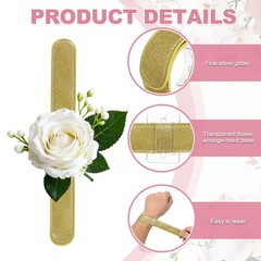 6 Pcs Corsage Wristlet Band, Elastic Wrist Corsage Bracelets Bands, Gold