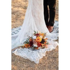 12 Inch Cascade Bridal Bouquet Silk Roses Wedding Decoration Faux Flowers New