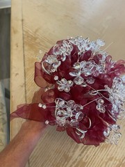 Burgundy/ Maroon Ramo Quinceañera Ribbon/ Clear Crystals / Beads Bouquet