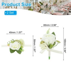 4 Pcs Artificial Rose Wrist Corsage and Boutonnieres Set Wedding White