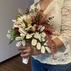 Bridal Wedding Bouquet Hand made Budget Friendly Faux Flowers White Pink Green