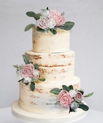 3PC Blush Pink & White Sola Wood Wedding Cake Flowers Topper Rose Party Decor