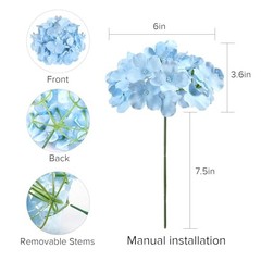 46 PCS Hydrangea Artificial Flowers Silk Hydrangea Heads with Stems, Bule Blue