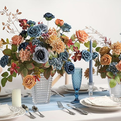 Blue Brown Simulated Flower Combination Box Set with Artificial bouqetLeaves