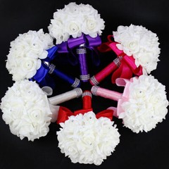 Crystal Foam Roses Bridesmaid Wedding Bouquet Artificial Silk Bridal Bouquet
