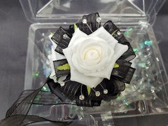 NEW Black Now & Forever Keepsake Silk Rose Corsage with Crystal Bracelets