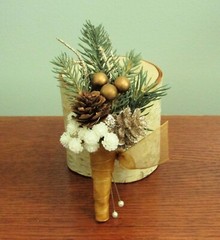 WINTER BOUTONNIERE Pine Cone Gold Berry Silk Wedding Flowers