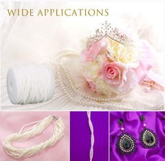 White Pearl Garland Strand,2.5mm Crystal Beads Faux Bead Spool Rope for Wedding