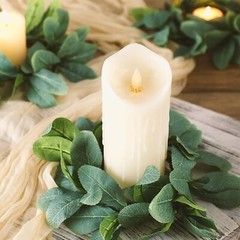 Panelee 20 Pcs Wedding Candle Rings Wreaths Green Eucalyptus Leaves Artificia…