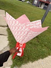 Artificial Red & Pink Rose Wedding Bouquet with “Just Married” Ribbon
