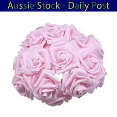 Light Pink 7cm Foam Flowers Rose Stems Artificial Wedding Bride Bouquet 20pcs
