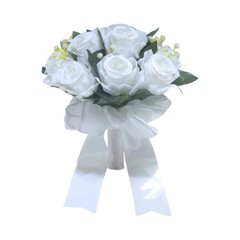 Realistic White Pink Flower Bridal Rose Bouquet Artificial Wedding Decor