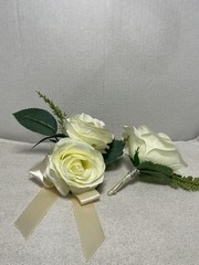 Angel Isabella Ivory Rose Wrist Corsage & Boutonniere Wedding Prom Set NIP