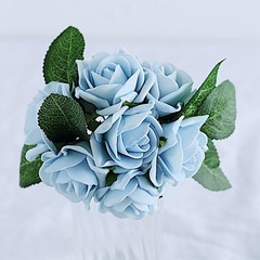24 DUSTY BLUE 2″ Mini FOAM ROSE Flowers Stems Wedding Decorations Supplies