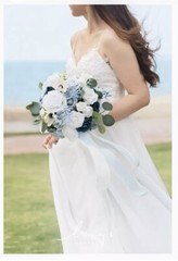 Dusty Blue & White Artificial Wedding Bridal Bouquet Ling’s Moments Faux Flowers