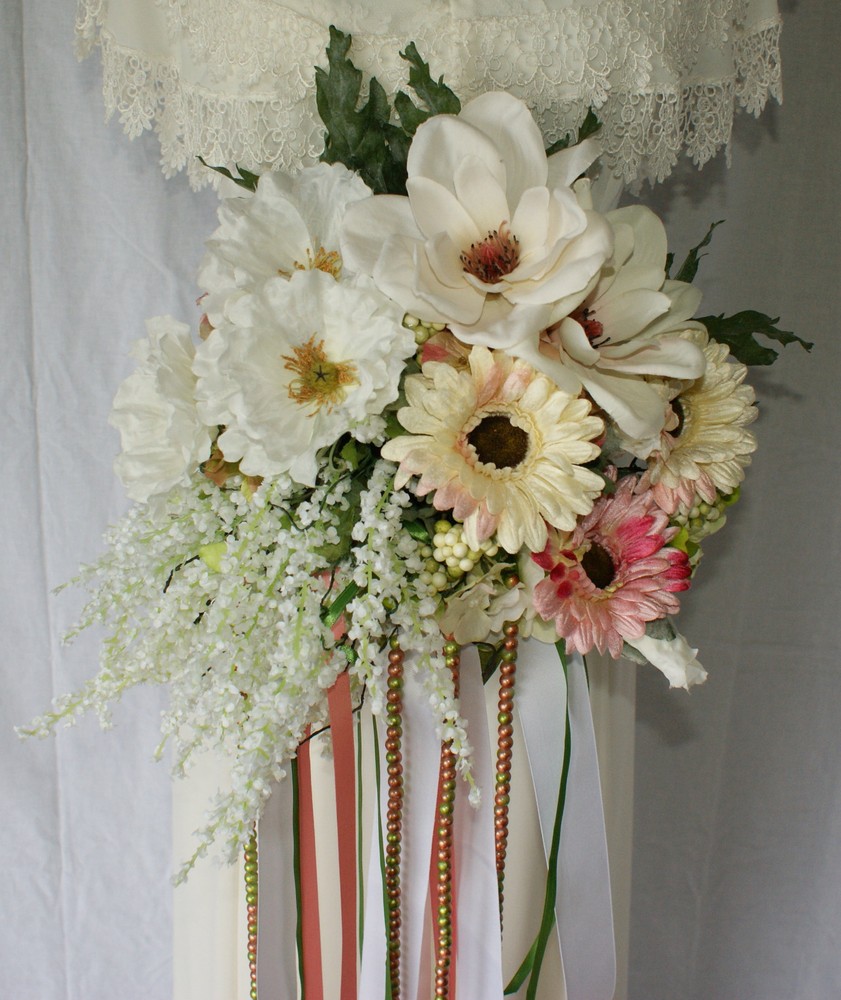 Peach Pink Garden Boho Silk Wedding Bouquet