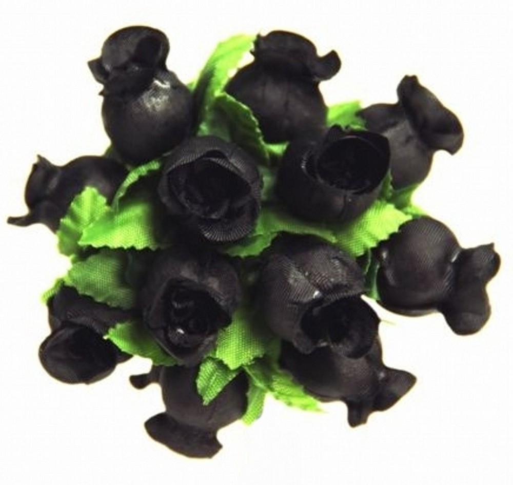 144 Miniature Poly Rose Silk Favor Flower Pick Wedding Shower – Black Green