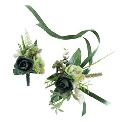 Bridal Flower Set Wrist Corsage and Boutonniere Set for Themed Special Occasion