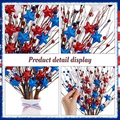 6 Pack 4th of July Patriotic Artificial Berry Stem Picks Red White and Blue