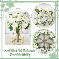 Artificial Bridesmaid Bouquets Set of 6 for Wedding – 7 Inch White Flowers Bouqu