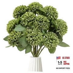 Sggvecsy 12Pcs Artificial Chrysanthemums Flowers Ball Silk Fall Green