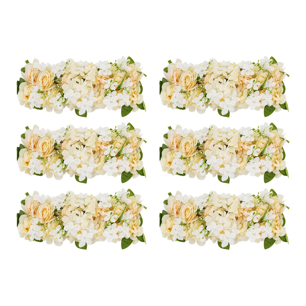 6 Pcs Champagne Artificial Flower Panels Silk Floral Wall Backdrop For Decor