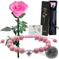 Valentine’s Day Eternal Rose with Stem Real Single Pink Preserved Flower New