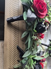 wedding bouquet set Black and Red Theme With Flower Girl Set Also 6 total