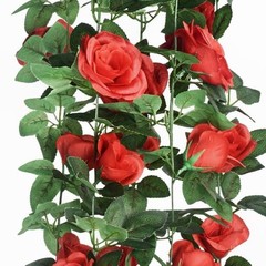 5Pcs Flower Garland Artificial Rose Vine Garland Artificial Red and Greenery