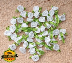 Ruwado White Satin Roses with Leaves 50 Pcs