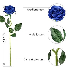 10pcs Silk Roses Artificial Rose Flowers Long Stem for DIY Wedding Royal Blue
