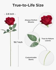 Pcs Roses Artificial Flowers, Fake Velvet Silk Rose Bulk Faux Flower 50 Red